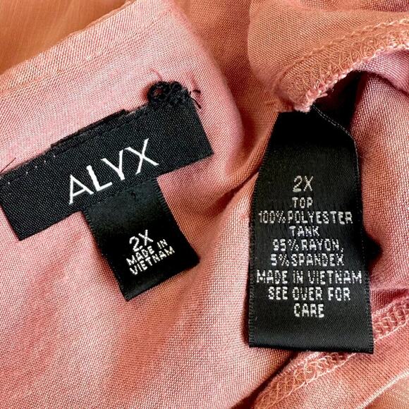 ALYX Layered Asymmetrical Chiffon Casual Top Blouse 3/4 Sleeve Size 2X Rose Pink - Picture 12 of 12